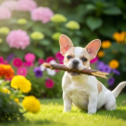 French Bulldog Puppy Finds Perfect Stick In Garden
