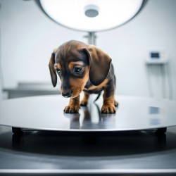 Relieved Dachshund Puppy After The Weighing Visit