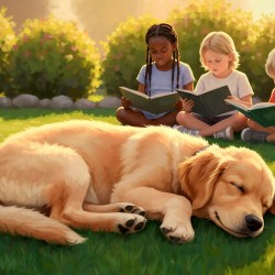 Golden Retriever Puppy Naps After Fun Day Playing