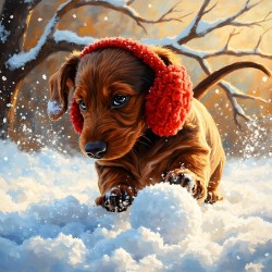 Dachshund Puppys First Snowy Adventure With Earmuffs