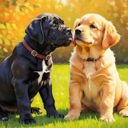 Cane Corso Puppy Meets New Friend In Garden