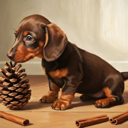 Happy Dachshund Puppy Relaxing With Natural Treasures