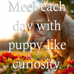 Puppy Curiosity: Golden Retriever Explores Morning Flowers
