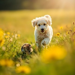 Poodle Puppy Rests Peacefully With Hedgehog Companion