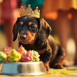 Tired Birthday Puppy Rests After Party Fun