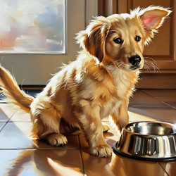 Golden Retriever Puppy Discovers Empty Food Bowl