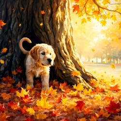 Curious Labrador Puppy Peeking Around Garden Corner