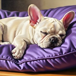 French Bulldog Puppy Sleeping Peacefully On Purple Pillow