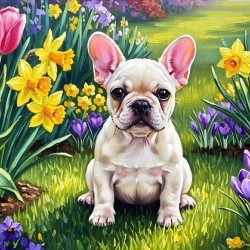 French Bulldog Puppy Discovers Spring Garden