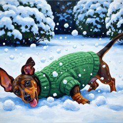 Sleepy Dachshund Puppy Warms Up By Cozy Winter Fireplace