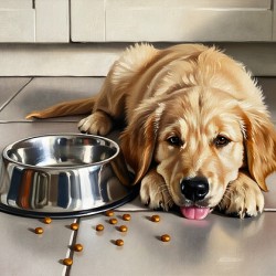 Satisfied Golden Retriever Puppy After Finishing Meal