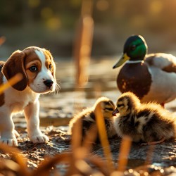 Beagle Puppy Explores By The Pond