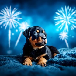 Rottweiler Puppy Completes Fireworks Adventure