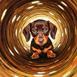 Victorious Puppy Emerges From Log Adventure