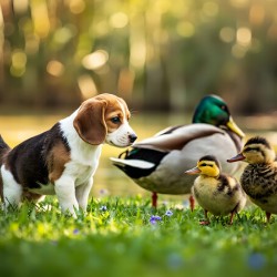 Beagle Puppys Peaceful Moment With Duck Friends