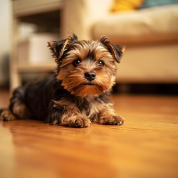 Yorkshire Terrier Puppy Caught Climbing Forbidden Sofa