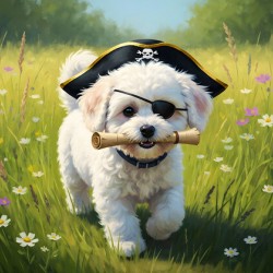Bichon Frise Puppy Discovers Pirate Treasure Map