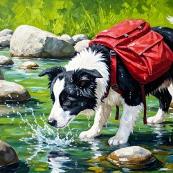 Sleepy Border Collie Puppy Rests Under The Oak Tree