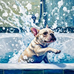 Clean French Bulldog Puppy After Bubble Bath Victory