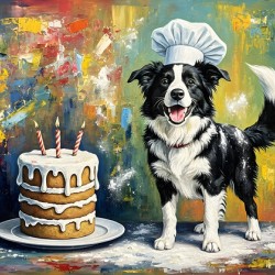 Tired Border Collie Puppy Chef Rests After Cooking Fun