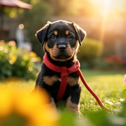 Rottweiler Puppy Gets Tangled In Red Leash
