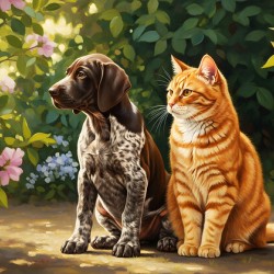 German Shorthaired Pointer Puppy Befriends Cat