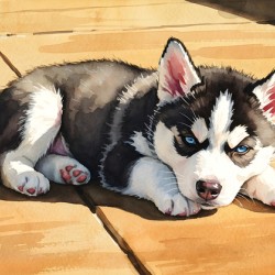 Siberian Husky Puppy Basking In Golden Sunlight
