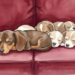 Dachshund Puppy Naps With New Friends