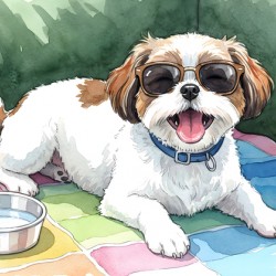 Tired Shih Tzu Puppy Rests After Beach Day With Sunglasses