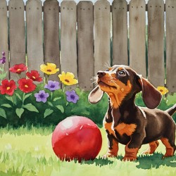 Dachshund Puppy Discovers Giant Red Ball