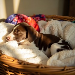 German Shorthaired Pointer Puppy Discovers Cozy Basket