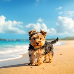 Yorkshire Terrier Puppy Discovers The Beach