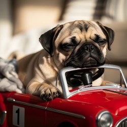 Sleepy Pug Puppy After Car Adventure