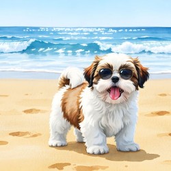Shih Tzu Puppys First Beach Adventure With Cool Sunglasses