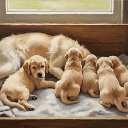 Golden Retriever Puppy Finds Comfort With Mother