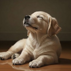 Golden Retriever Puppy Fast Asleep Sitting Upright