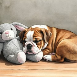 Bulldog Puppy Naps With His Beloved Rabbit Friend