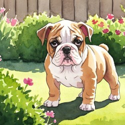 Bulldog Puppy Explores The Garden Alone