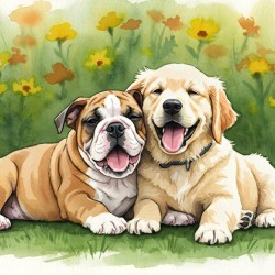 Bulldog Puppy Rests With New Best Friend