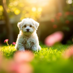 Bichon Puppy Begins Stay Training In Garden