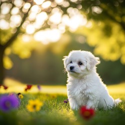 Bichon Frise Puppy Exploring The Garden Alone