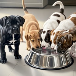 Cane Corso Puppy Waits His Turn At Water Bowl