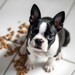 Guilty Boston Terrier Puppy After Making Mess