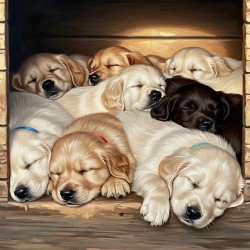 Golden Retriever Puppy Sleeping With Puppy Friends