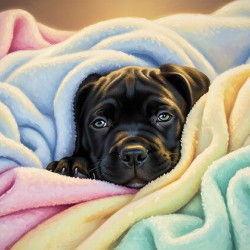 Sleepy Cane Corso Puppy In Blanket Nest