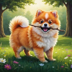 Pomeranian Puppy Discovers Perfect Stick