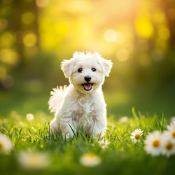 Proud Bichon Puppy Celebrates Successful Stay Training