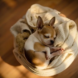 Chihuahua Puppy Naps On Laundry Pile