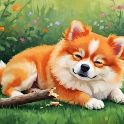 Satisfied Pomeranian Puppy After Playtime