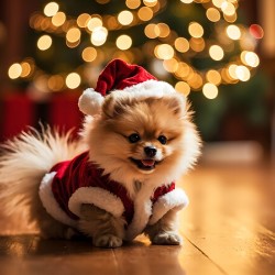 Pomeranian Puppy In Festive Christmas Outfit
